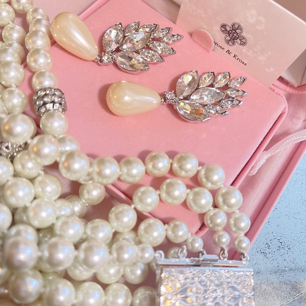 Audrey Hepburn Camrose & Kross Rhinestone Pearl Necklace W/ Teardrop Earring